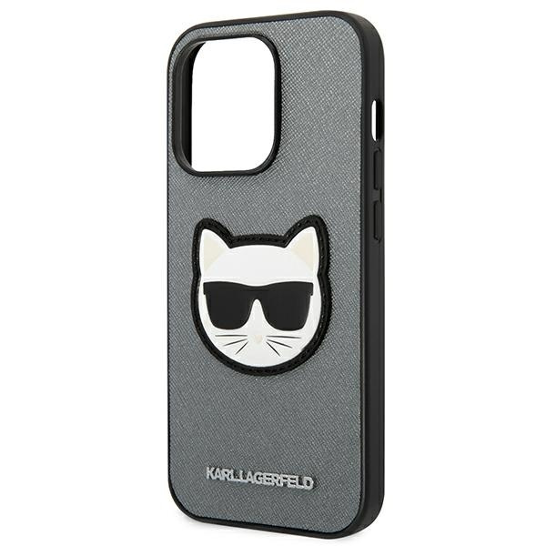 Etui KARL LAGERFELD Apple iPhone 14 Pro Saffiano Choupette Head Patch Srebrny Hardcase