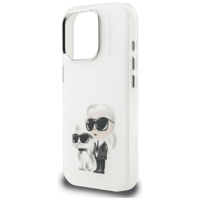 Etui Karl Lagerfeld IML Aquarelle Karl   & Choupette & Logo do iPhone 16 Pro Max biały