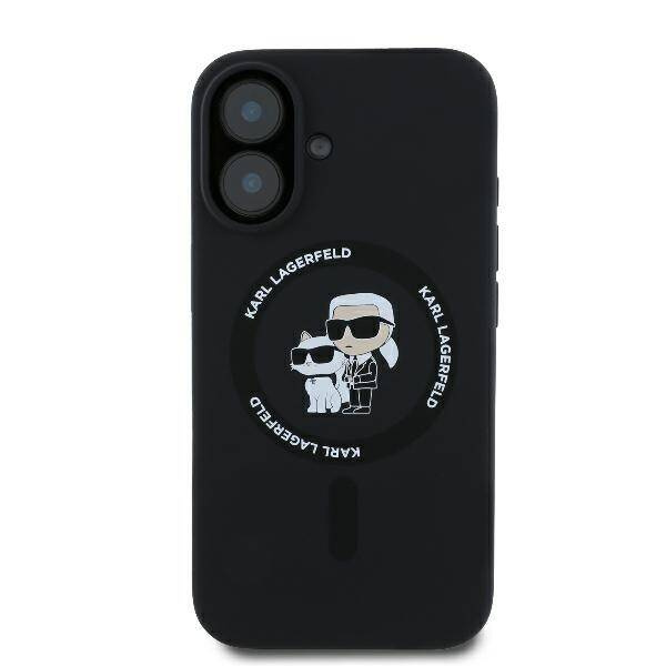 Etui Karl Lagerfeld iPhone 16 Plus 6.7" czarny/black hardcase Silicone Karl&Choupette Heads Ring MagSafe
