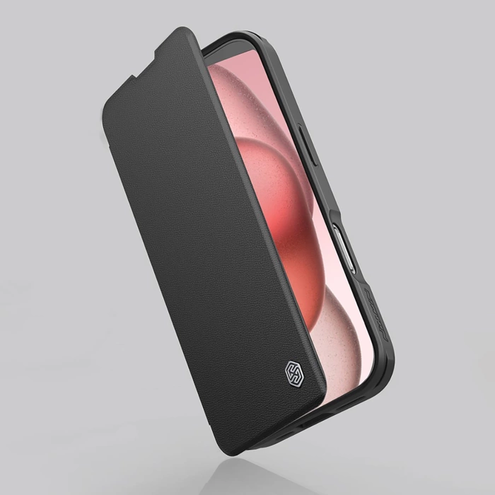 Etui Nillkin Qin Prop Leather Case z osłoną na aparat i podstawką na iPhone 16 Pro Max - czarne