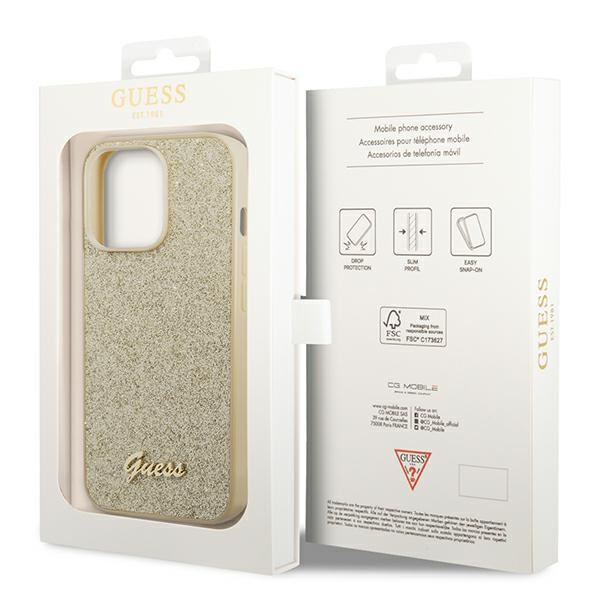 Etui GUESS Apple iPhone 14 Pro Max Glitter Script Złoty Hardcase