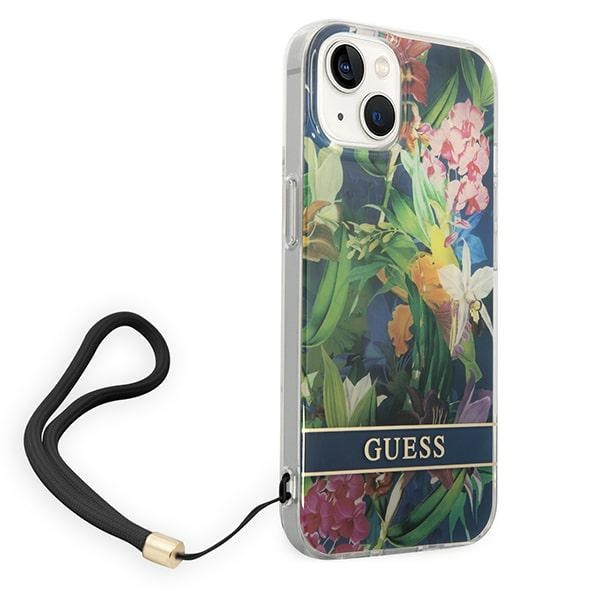 Etui GUESS Apple iPhone 14 Flower Strap Niebieski Hardcase
