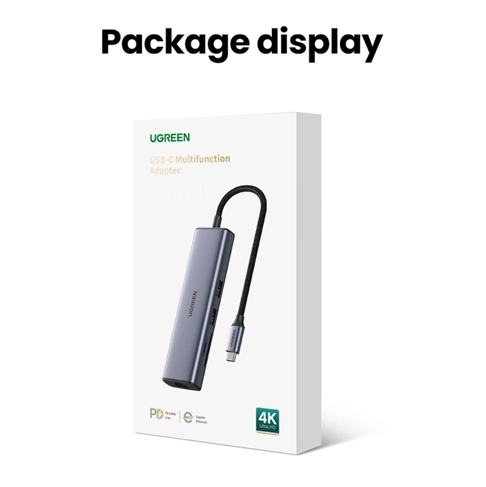 Adapter Hub UGREEN, USB-C do 2x USB 3.0, HDMI, RJ45, SD/TF 90568