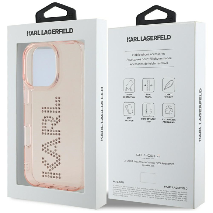 Etui Karl Lagerfeld IML Rhinestones Logo do iPhone 16 Pro Max różowy