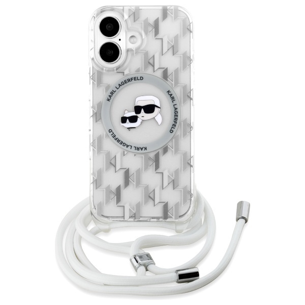 Etui Karl Lagerfeld iPhone 16 6.1" transparent hardcase IML Crossbody Monogram Karl & Choupette Head MagSafe