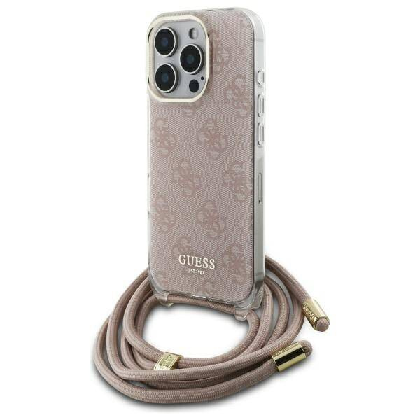 Etui Guess iPhone 16 Pro różowy/pink hardcase Crossbody Cord 4G Print