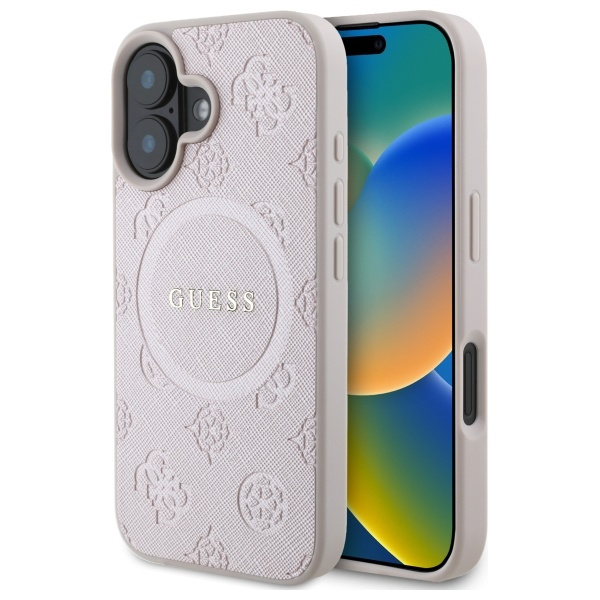 Etui Guess iPhone 16 6,1" różowy/pink HC MagSafe Safiano Peony Classic Logo