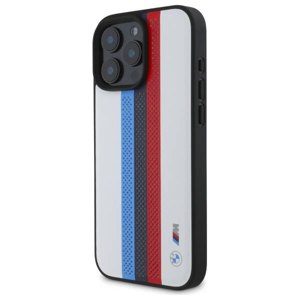 Etui BMW iPhone 16 Pro Max 6.9" biały/white hardcase M Perf. Tricolor Printed Stripes MagSafe