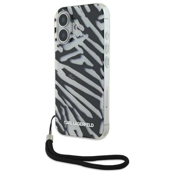 Etui Karl Lagerfeld iPhone 16 6.1" czarny/black hardcase IML Zebra Pattern & Cord
