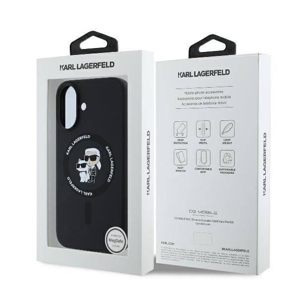 Etui Karl Lagerfeld iPhone 16 Plus 6.7" czarny/black hardcase Silicone Karl&Choupette Heads Ring MagSafe