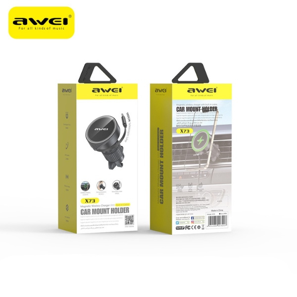 Uchwyt samochodowy AWEI Magsafe X73 do    kratki wentylacyjnej z wyciąganym kablem czarny/black