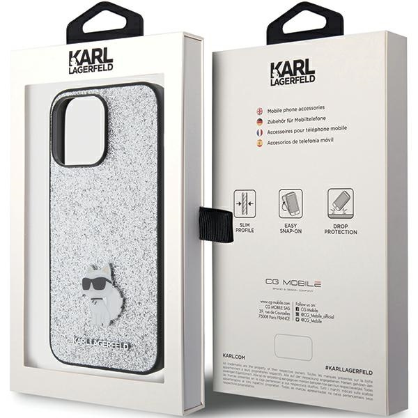 Etui Karl Lagerfeld KLHCP15XGCNPSG iPhone 15 Pro Max 6.7" srebrny/silver hardcase Fixed Glitter Choupette Logo Metal Pin