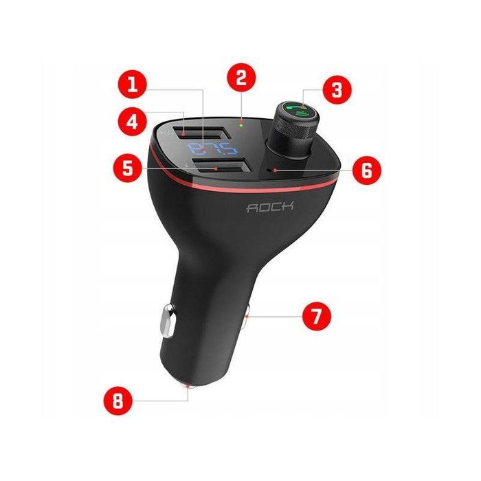 ŁADOWARKA ROCK B300 2-PORT USB CAR CHARGER + TRANSMITER FM BLACK CZARNA