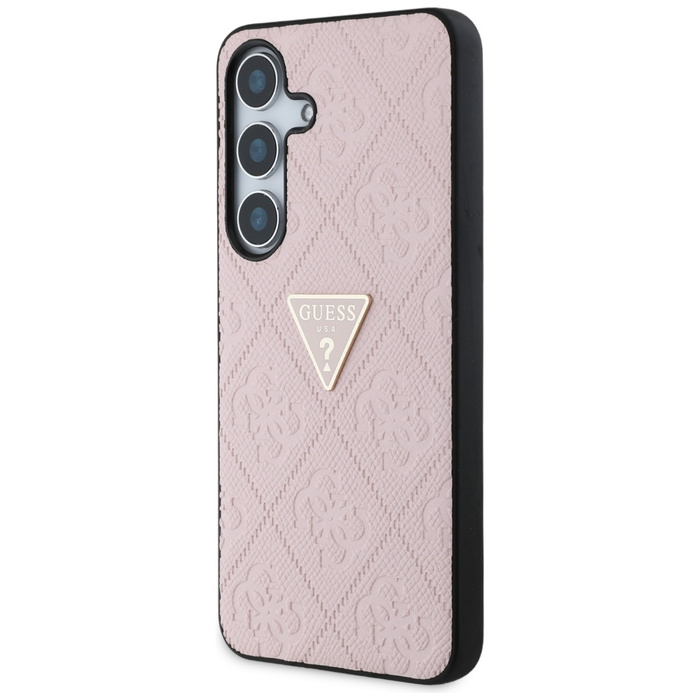 Etui Guess Hot Stamp 4G Pattern Triangle  Metal Logo do Samsung Galaxy S25 różowy