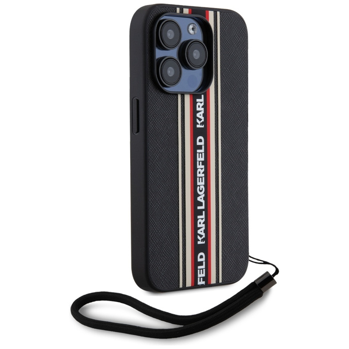 Etui Karl Lagerfeld Saffiano Athleisure  Stripes Cord do iPhone 15 Pro Max czarno-czerwony