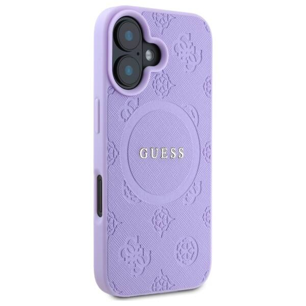 Etui Guess iPhone 16 Plus  6.7" fioletowy/purple hardcase Saffiano Peony Classic Logo MagSafe