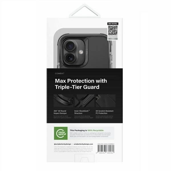 Etui UNIQ Combat iPhone 16 6.1" Magclick Charging czarny/carbon black