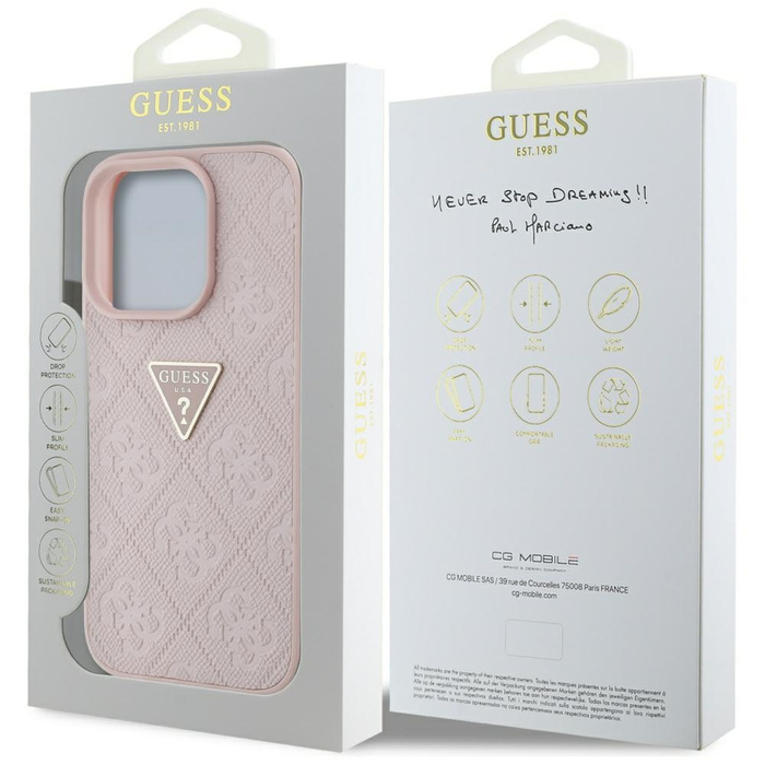 Etui Guess Hot Stamp 4G Pattern Triangle  Metal Logo do iPhone 16 Pro Max różowy