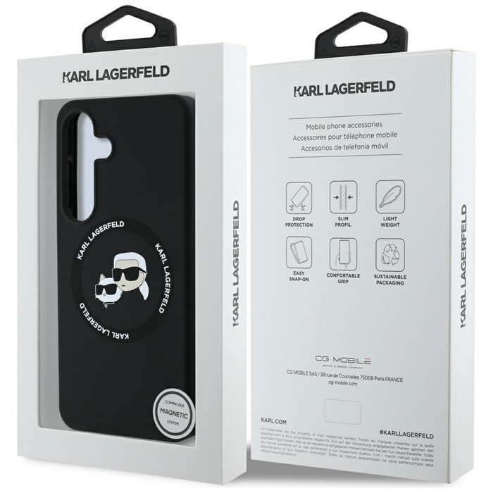Etui Karl Lagerfeld Silicone Double       Heads And Circle MagSafe do Samsung Galaxy S25 czarny