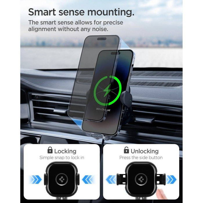 Uchwyt Spigen Uts12w Onetap Universal Vent Car Mount Wireless Charger Black