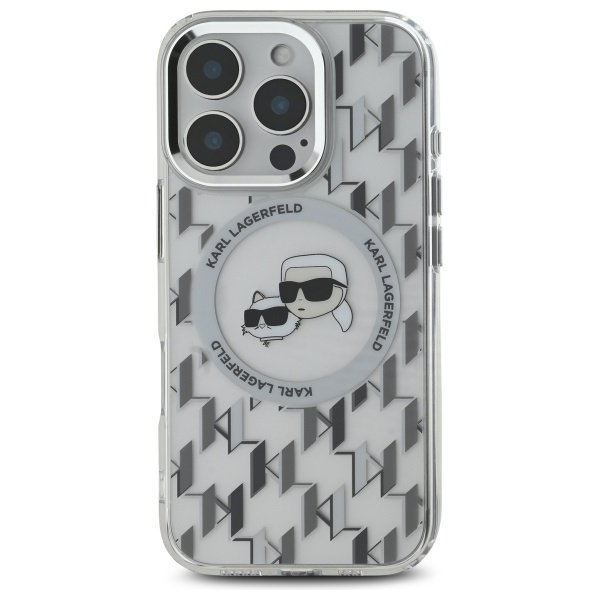 Etui Karl Lagerfeld iPhone 16 Pro 6.3" przezroczysty/transparent IML Monogram Karl&Choupette Head MagSafe