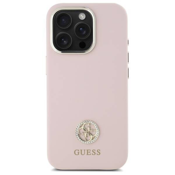 Etui Guess iPhone 16 Pro Max 6.9" jasnoróżowy/pink hardcase Silicone Logo Strass 4G