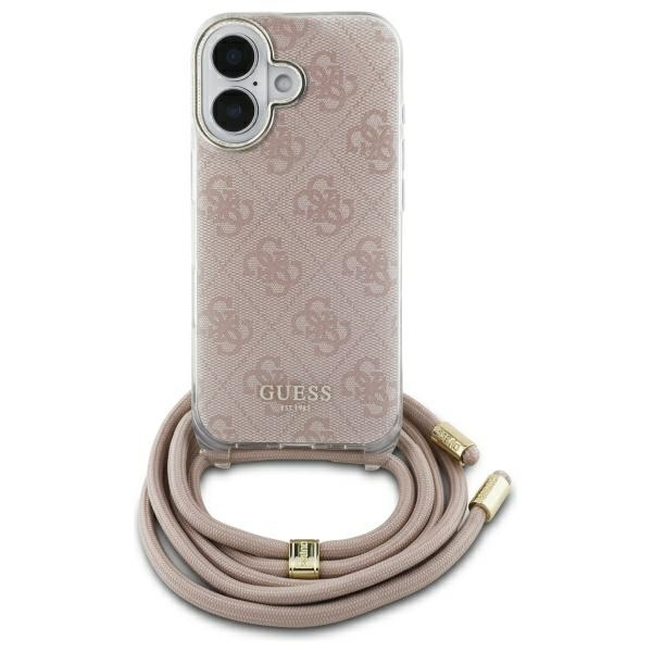 Etui Guess iPhone 16 różowy/pink hardcase Crossbody Cord 4G Print