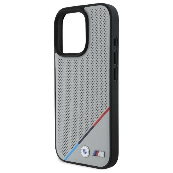 Etui BMW iPhone 16 Pro Max 6.9" szary/grey hardcase M Perforated Tricolor Line MagSafe