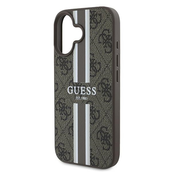 Etui Guess iPhone 16 Plus brązowy/brown MagSafe 4G Printed Stripes