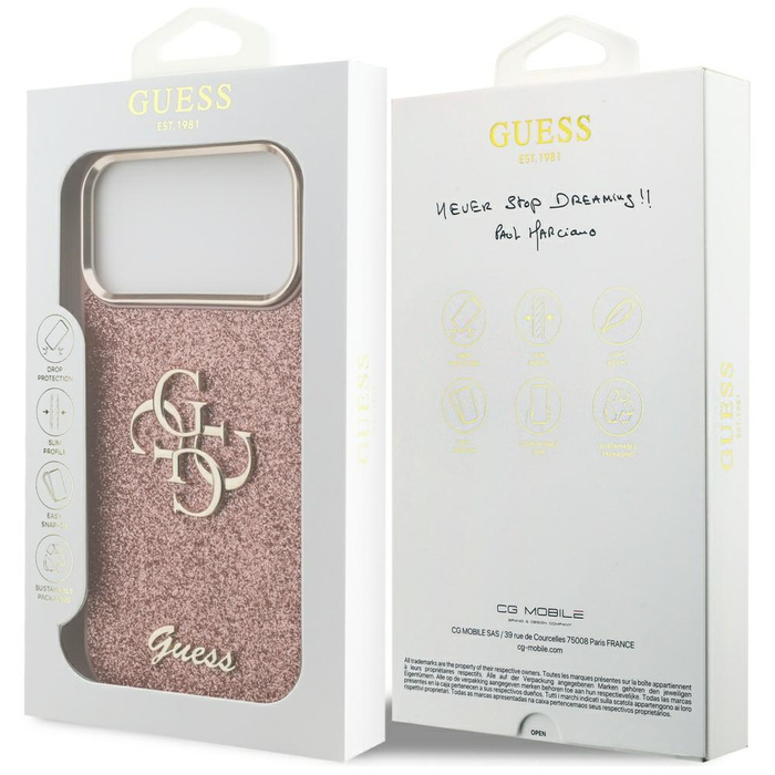 Etui Guess Fixed Glitter Big 4G Metal    Frame do iPhone 17 Pro Max różowy