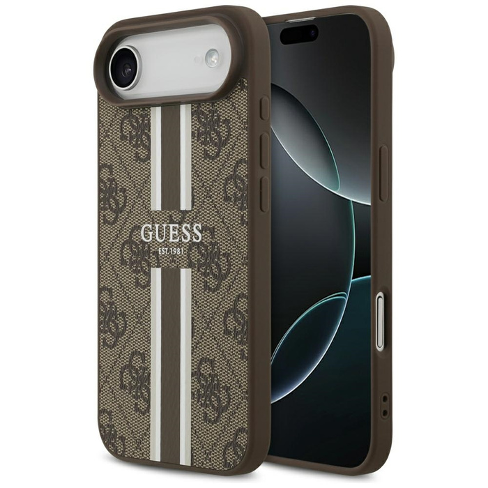 Etui Guess 4G Printed Stripes MagSafe do iPhone 17 Air brązowy