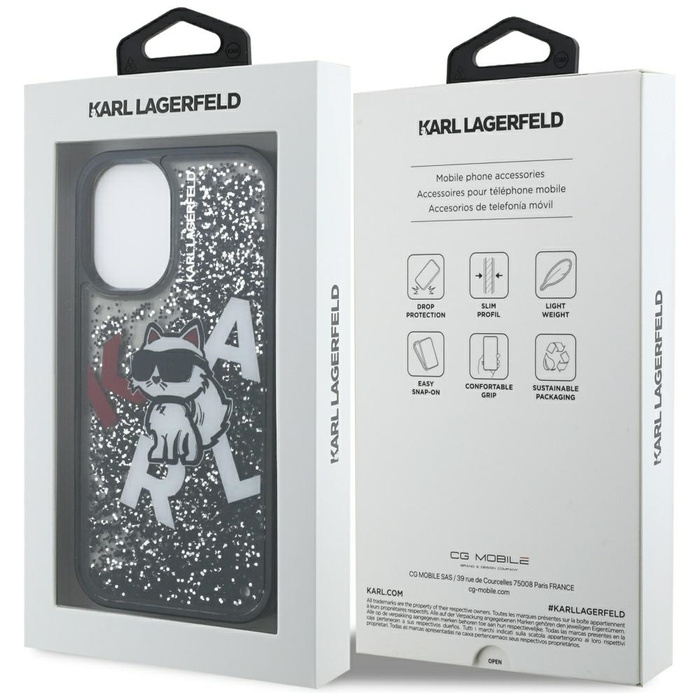 Etui Karl Lagerfeld Liquid Glitter       Choupette Logo do iPhone 16 czarny