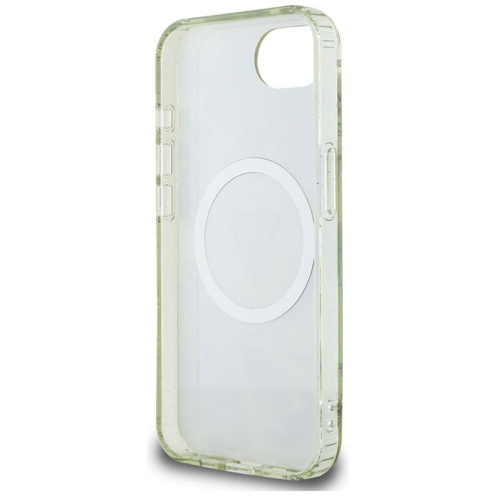 Etui Guess IML Metal Glitter Flowers     Triangle MagSafe do iPhone 16e zielony