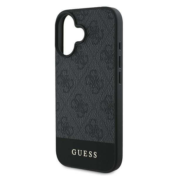 Etui Guess iPhone 16 szary/grey HC PC/TPU 4G PU Bottom Stripe