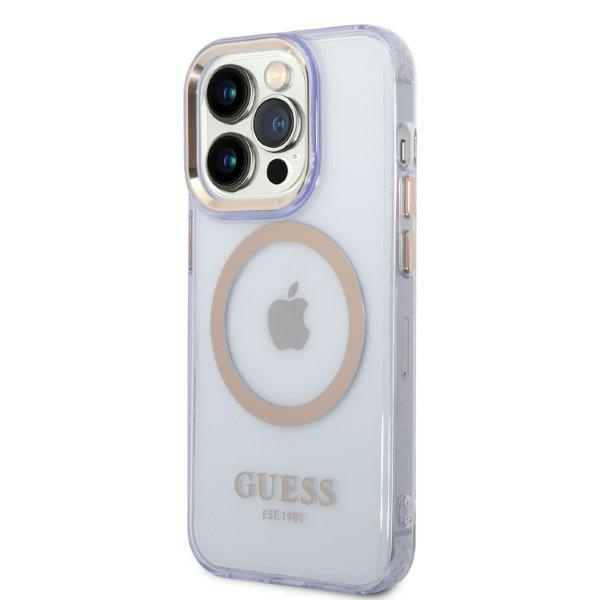 Etui GUESS Apple iPhone 14 Pro Gold Outline Translucent MagSafe Złoty Fioletowy Bezbarwny Hardcase