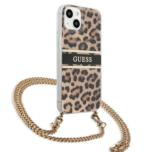 Etui GUESS Apple iPhone 13 Mini Leopard Gold Strap Brązowy Hardcase