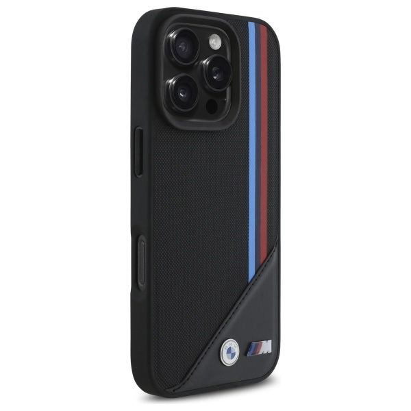 Etui BMW iPhone 16 Pro 6.3" czarny/black hardcase M Meshed Tricolor Stripes MagSafe
