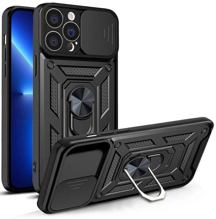 Etui Hybrid Armor Camshield Etui iPhone 13 Pro Pancerny Pokrowiec Z Osłoną Na Aparat Czarne Case