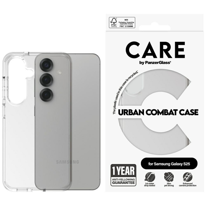Etui CARE by PanzerGlass Flagship Urban   Combat do Samsung Galaxy S25 przezroczysty