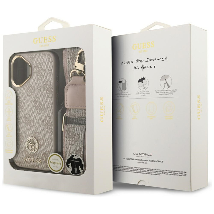 Etui Guess 4G Strass Logo & Big Strap    Metal Buttons MagSafe do iPhone 17 różowy