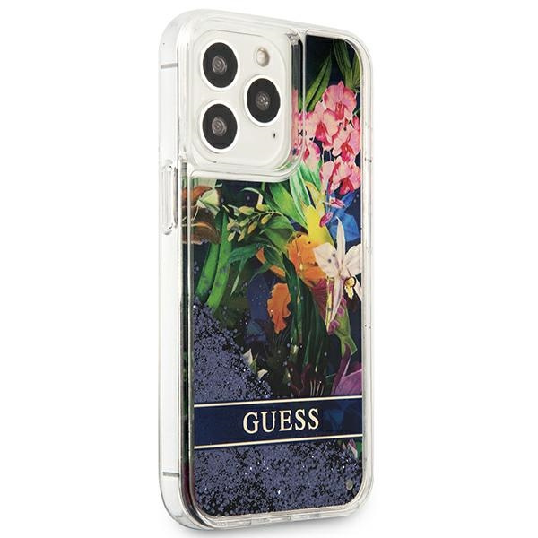 Etui GUESS Apple iPhone 13 13 Pro Flower Liquid Glitter Niebieski Hardcase