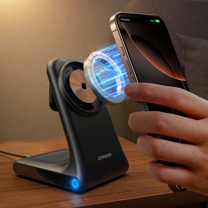 Ładowarka bezprzewodowa Joyroom JR-W15 3 w 1 stacja ładująca z MagSafe - czarna