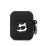 Karl Lagerfeld KLA2RUNCHK AirPods 1/2 cover czarny/black Silicone Choupette Head 3D