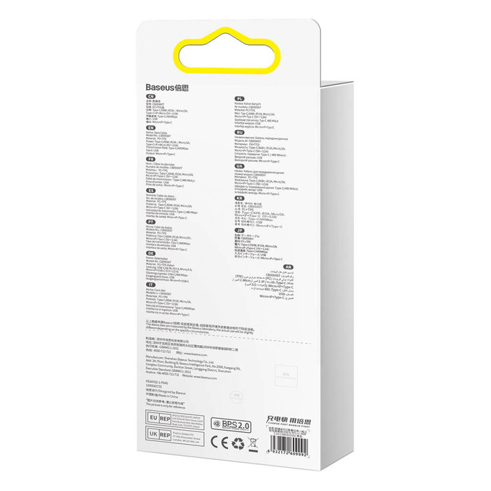 Baseus Bright Mirror 2 zwijany kabel przewód 3w1 USB Typ A - micro USB + Lightning + USB Typ C 66W 1.1m czarny (CAMJ010101)