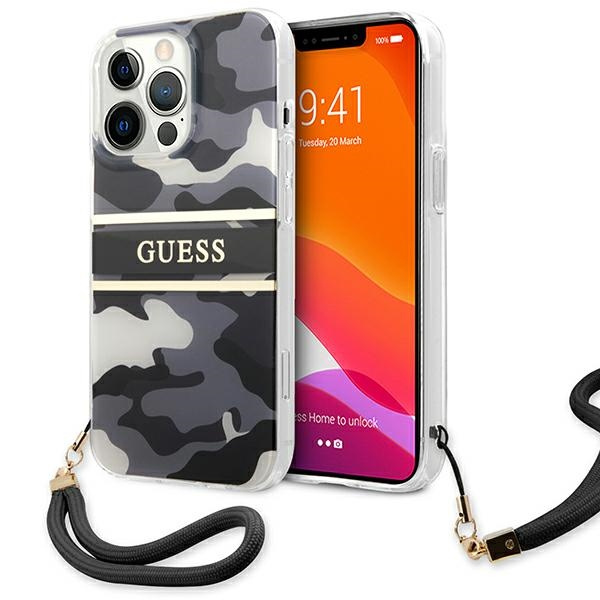 Etui GUESS Apple iPhone 13 13 Pro Camo Strap Collection Czarny Hardcase