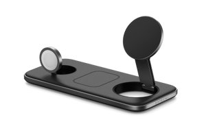 Satechi Qi2 Trio Wireless Charging Pad - magnetyczna ładowarka bezprzewodowa do trzech urządzeń (AppleWatch 5W, AirPods 5W, Qi2 15W), kabel 1m, ładowarka sieciowa 45W oraz wymienne wtyczki UK i EU w zestawie (space gray)