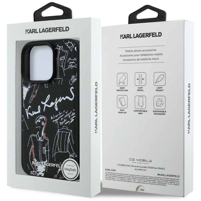 Etui Karl Lagerfeld Grained Pattern &    Logo MagSafe do iPhone 16 Pro czarny