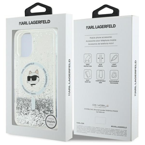 Etui Karl Lagerfeld iPhone 16 6.1" hardcase transparent Liquid Glitter Choupette Head Magsafe