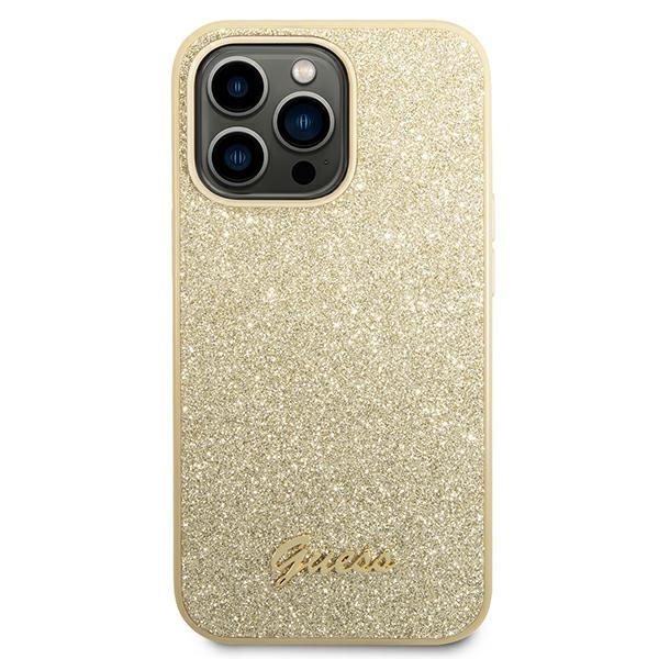 Etui GUESS Apple iPhone 14 Pro Glitter Script Złoty Hardcase