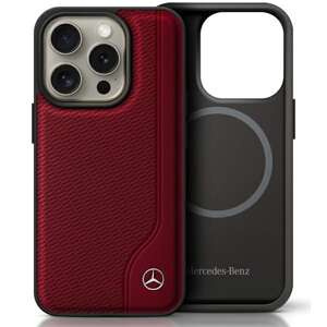 Etui Mercedes iPhone 16 Pro Max 6.9" czerwony/red hardcase MB Wood Imitation Leather MagSafe